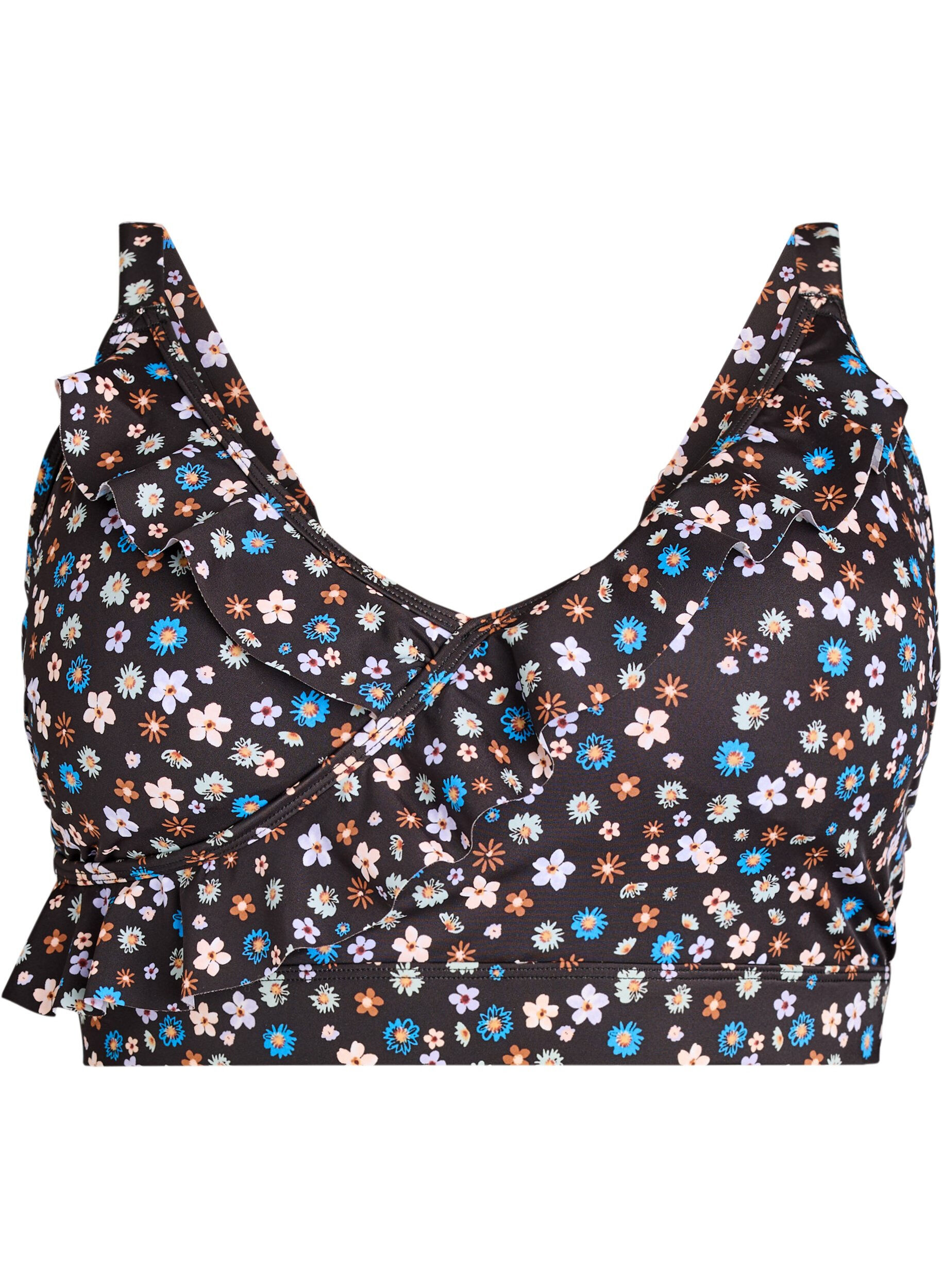 Zizzi Bloemen bikinitop met ruches, Bruin, Packshot image number 0