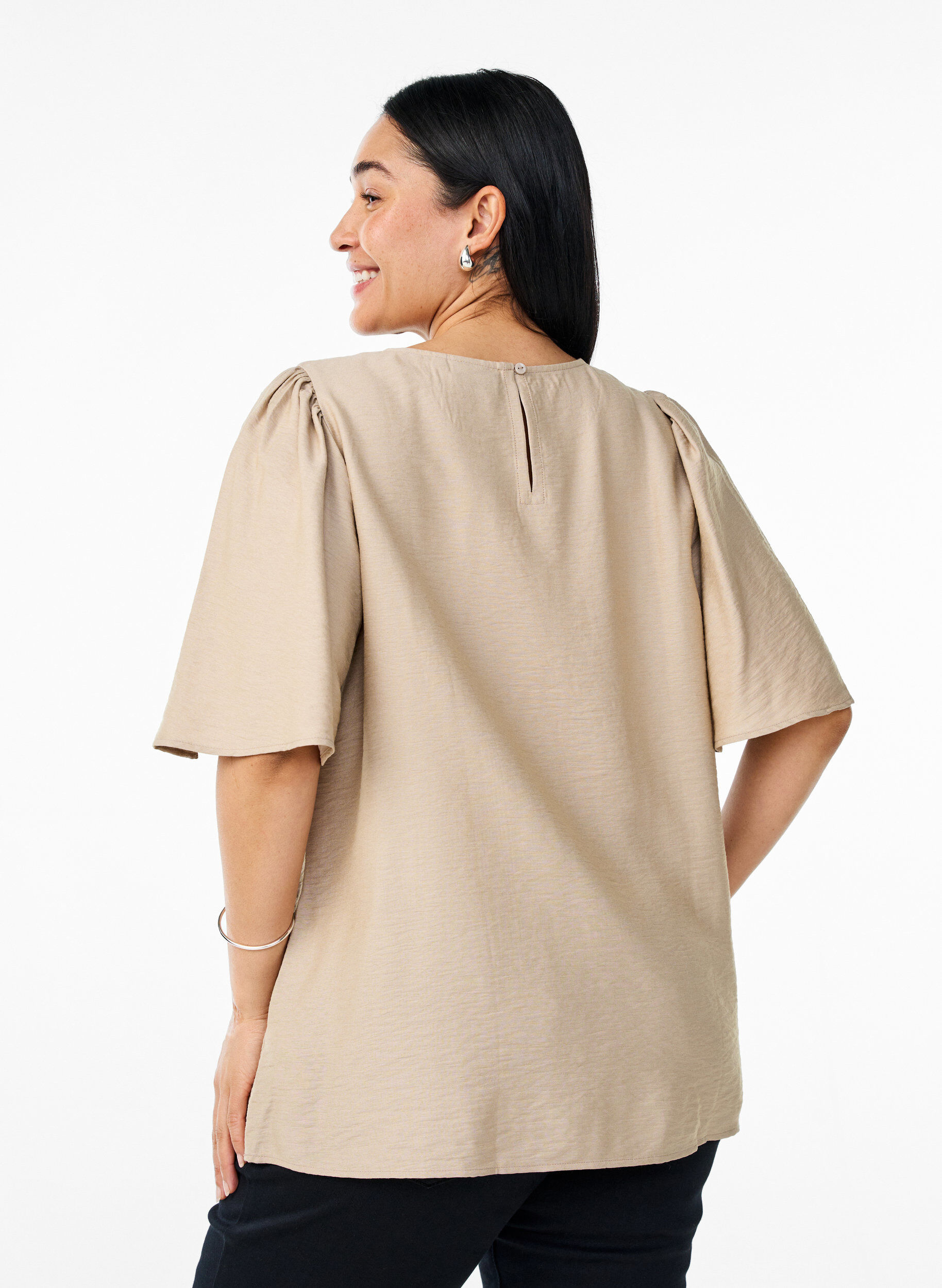 Zizzi Blouse met korte, wijde mouwen, Beige, Model image number 2