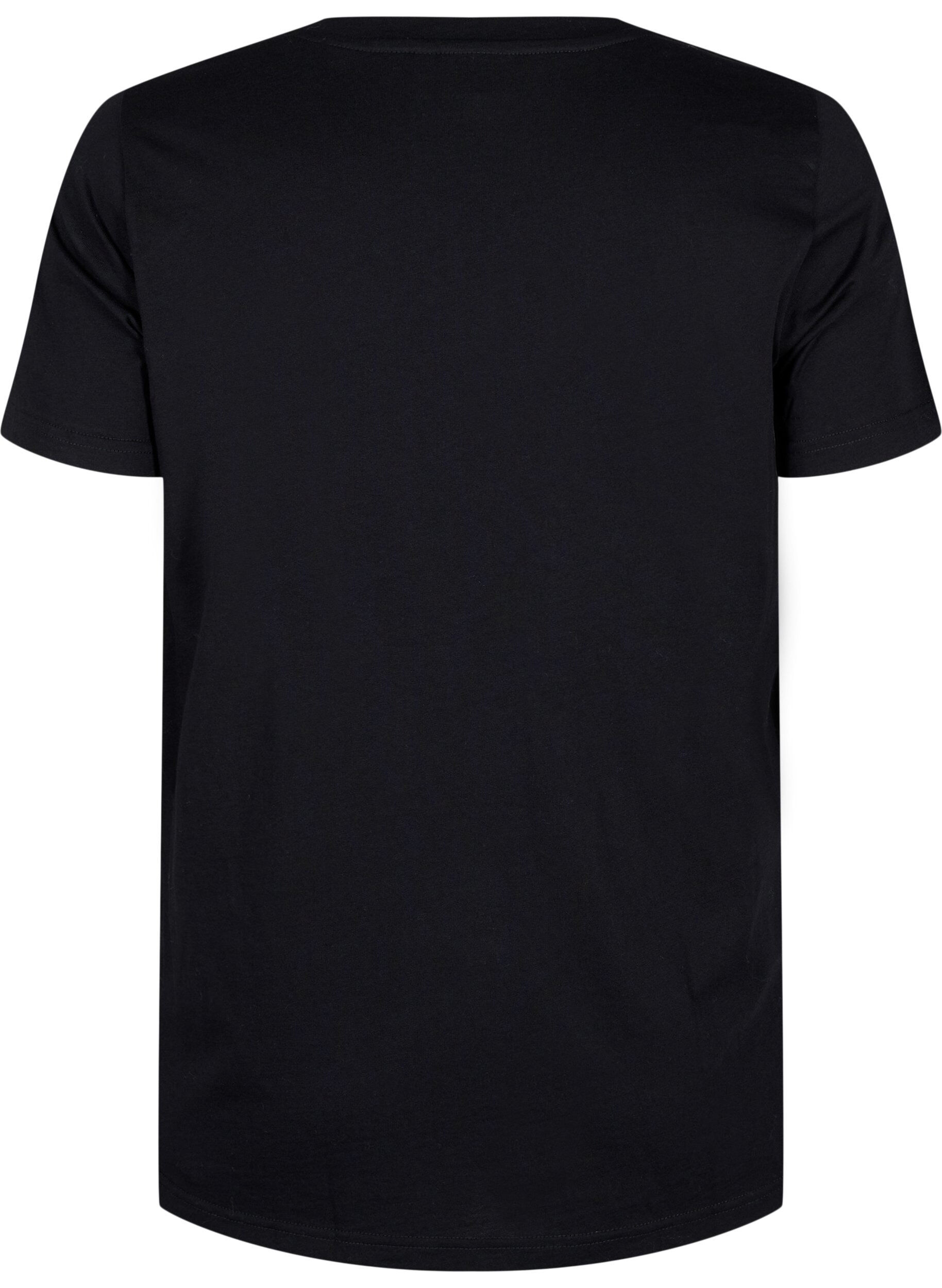 Zizzi Katoenen T-shirt met strasmotief, Black w. Dream, Packshot image number 1