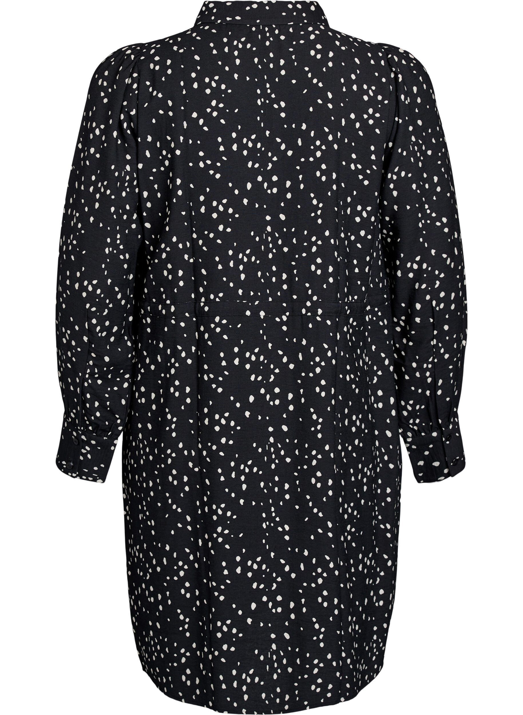 Zizzi Shirt jurk met strikceintuur en print, Zwart, Packshot image number 1