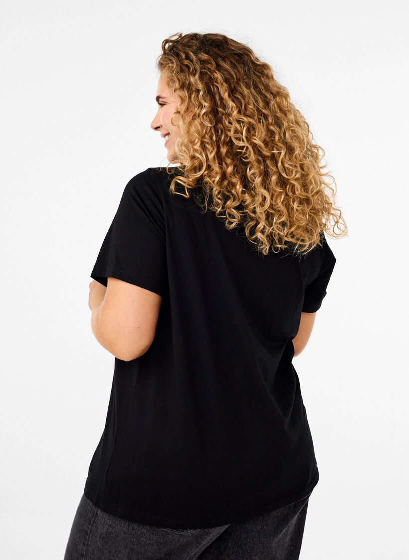 Katoenen T-shirt met strasmotief, Black w. Dream, Model image number 1