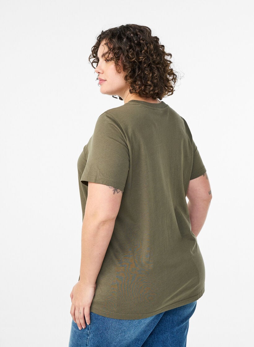Basic katoenen T-shirt met ronde hals, Groen, Model image number 2