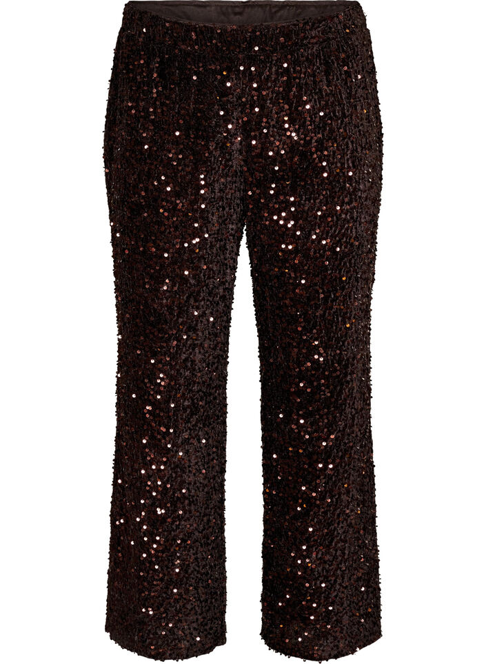 Wijde broek met pailletten, Bruin, Packshot image number 0