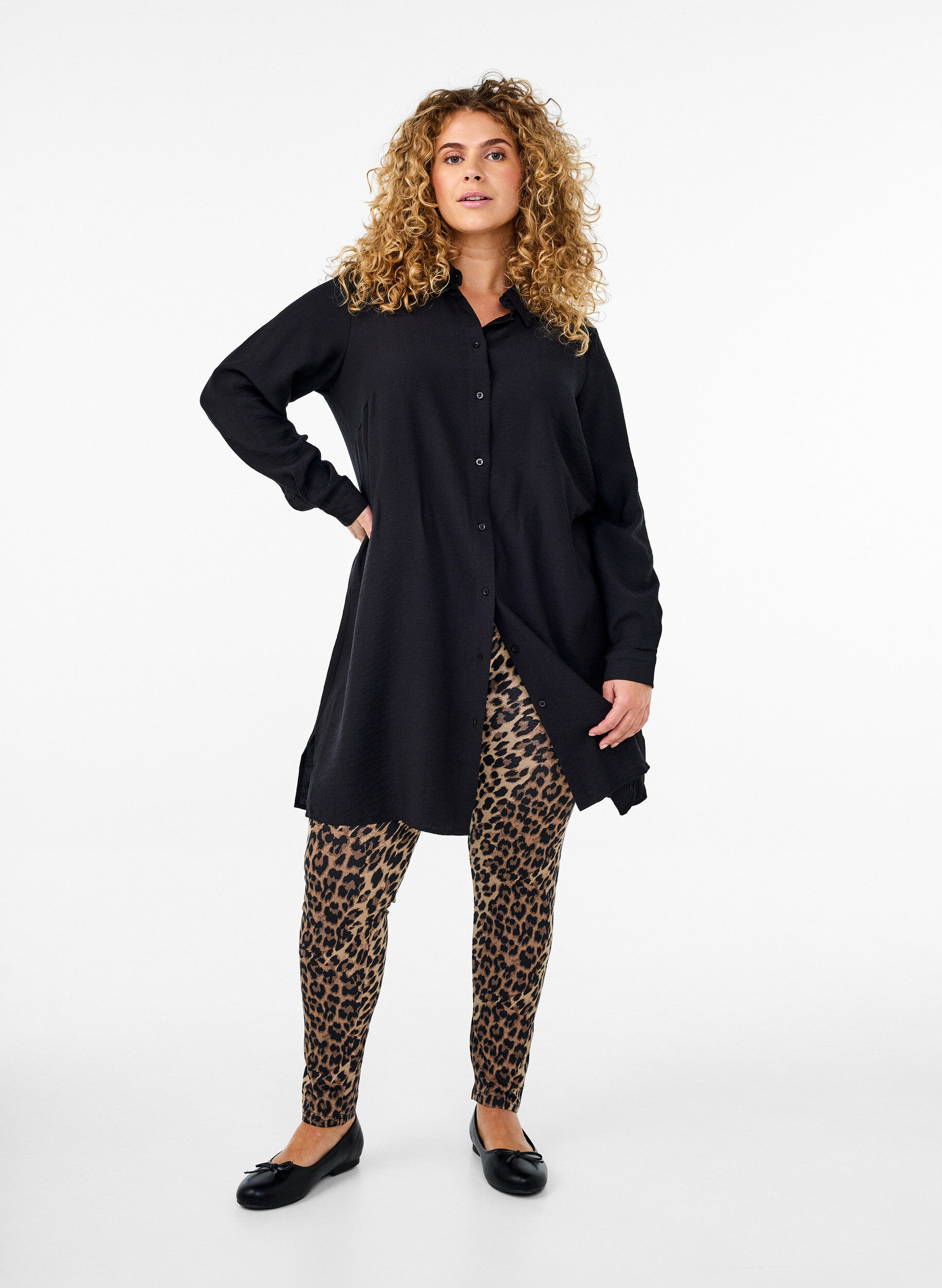 Zizzi Viscose leggings met zebraprint, Bruin, Model image number 1