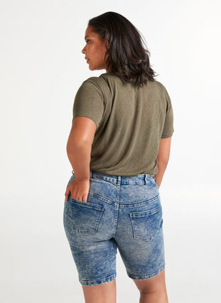 Denim shorts met hoge taille, Light blue denim, Model image number 1