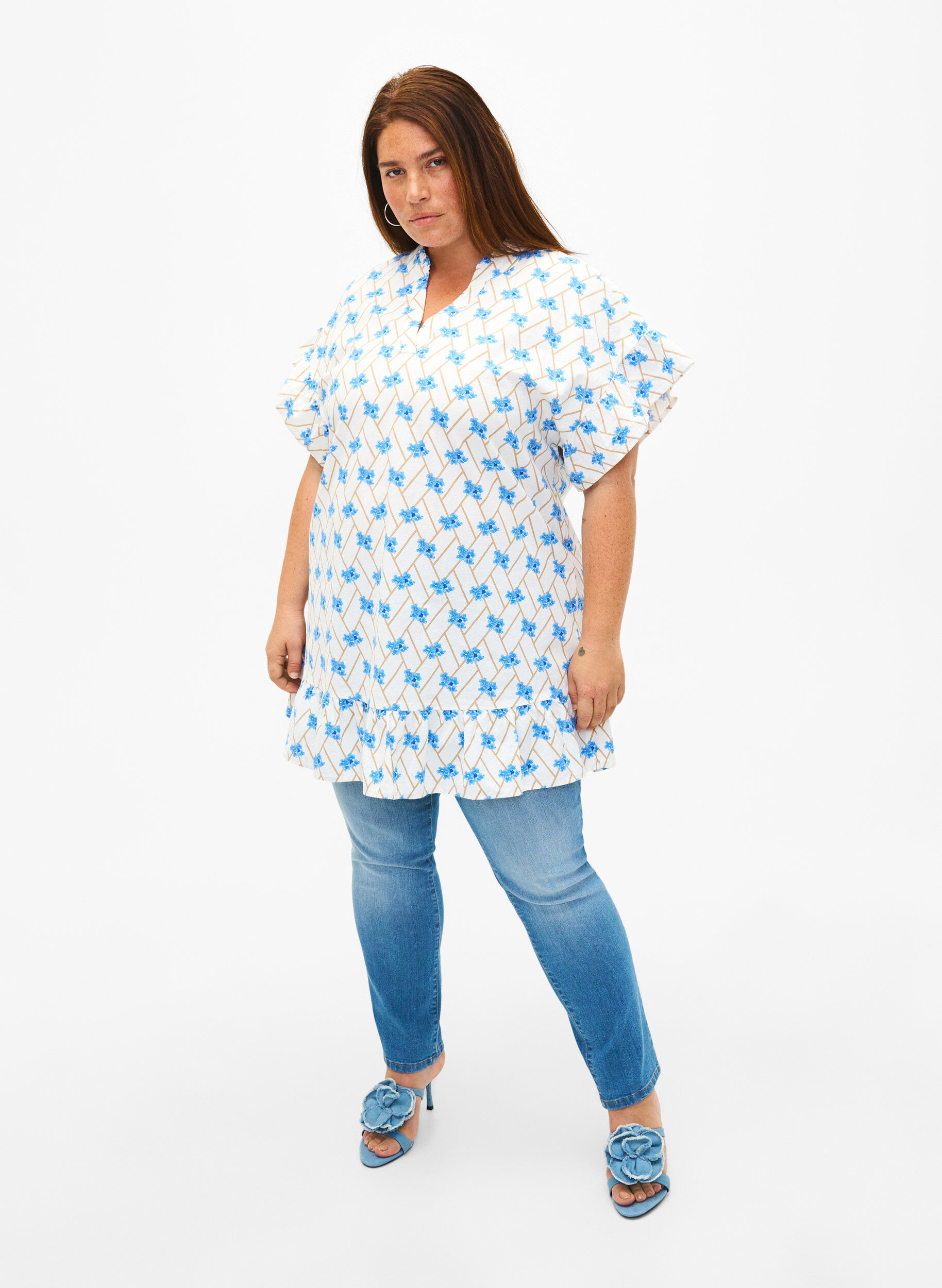 Zizzi Gebloemde katoenen tuniek, Snow White Flower, Model image number 2