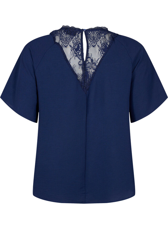 Blouse met korte mouwen en kant , Navy Blazer, Packshot image number 1