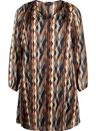 Jurk met lange mouwen, V-hals en print, Earthy Zig Zag