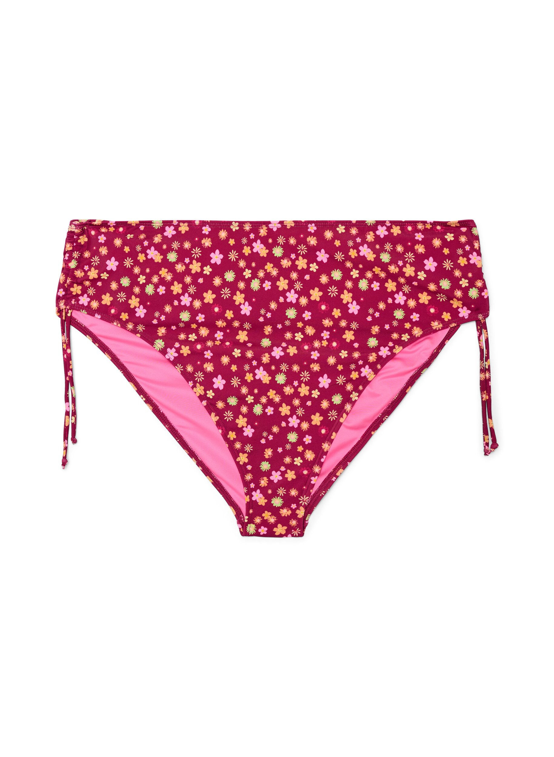Zizzi Tai bikini broekje met striksluitingen en bloemenprint, Rood, Packshot image number 0