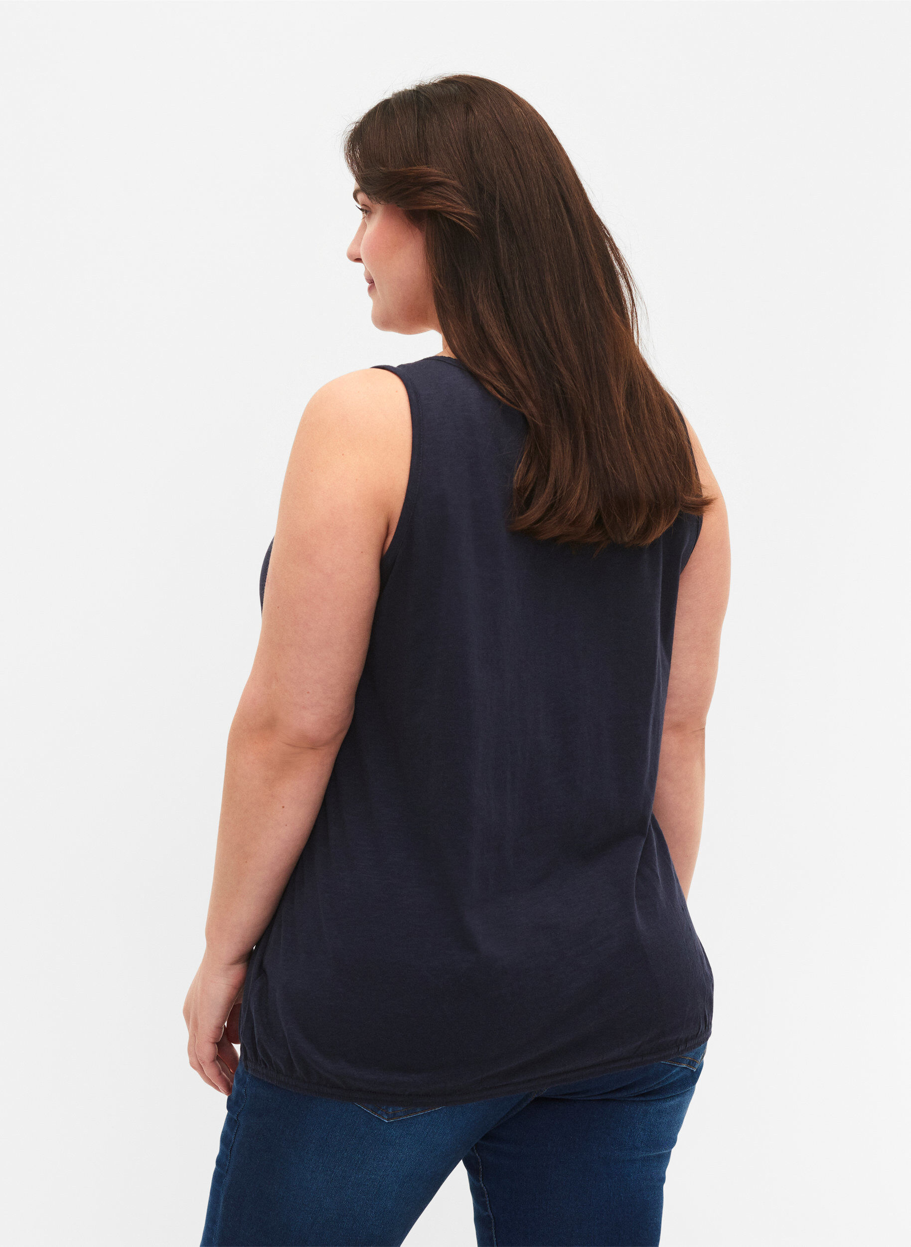 Zizzi Katoenen top met kanten rand, Navy Blazer, Model image number 1