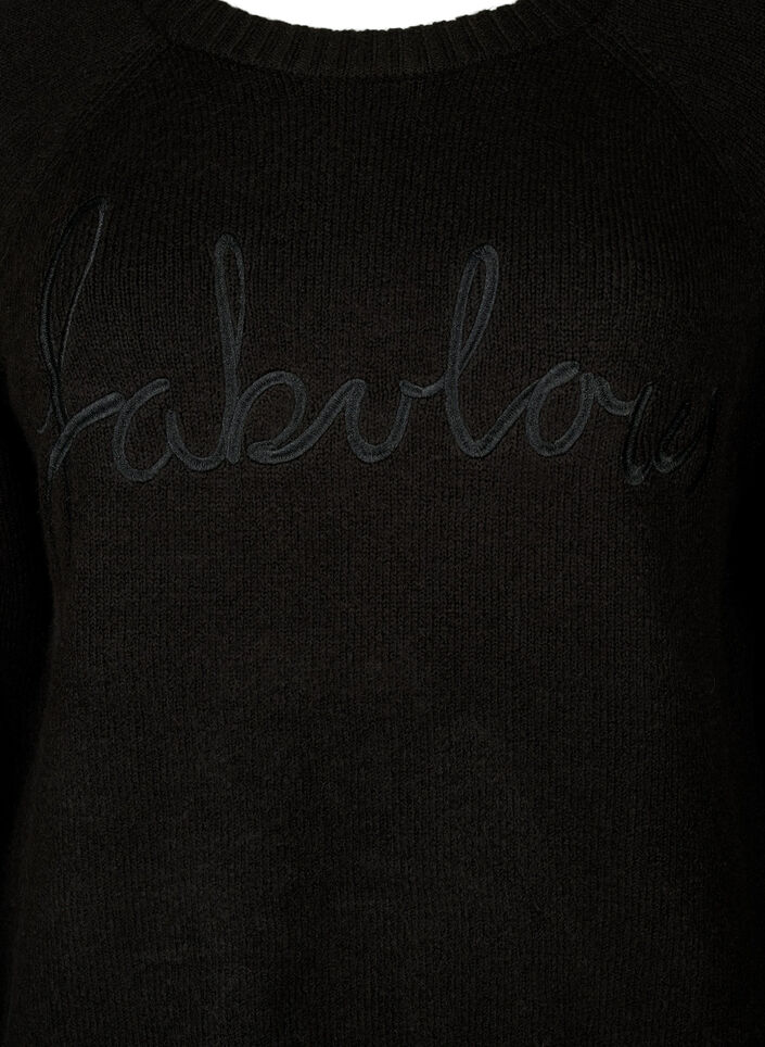 Gebreide blouse met geborduurde tekst, Black/Black, Packshot image number 2