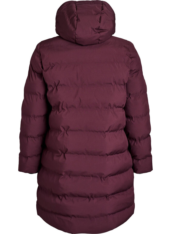 Pufferjas met capuchon en zakken, Donker Bordeaux, Packshot image number 1