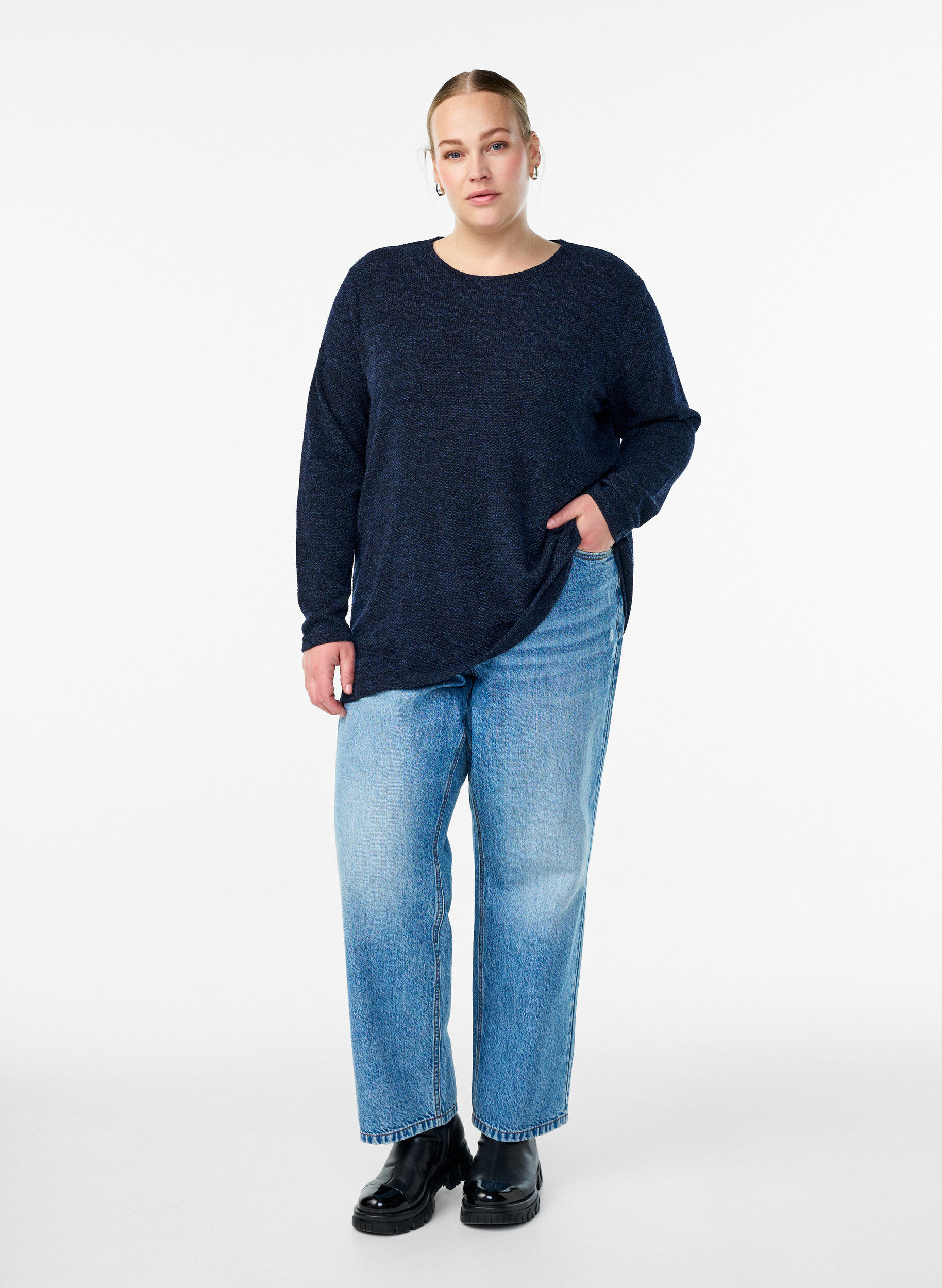 ZizziBlouse met lange mouwen en structuur, Blauw, Model image number 1