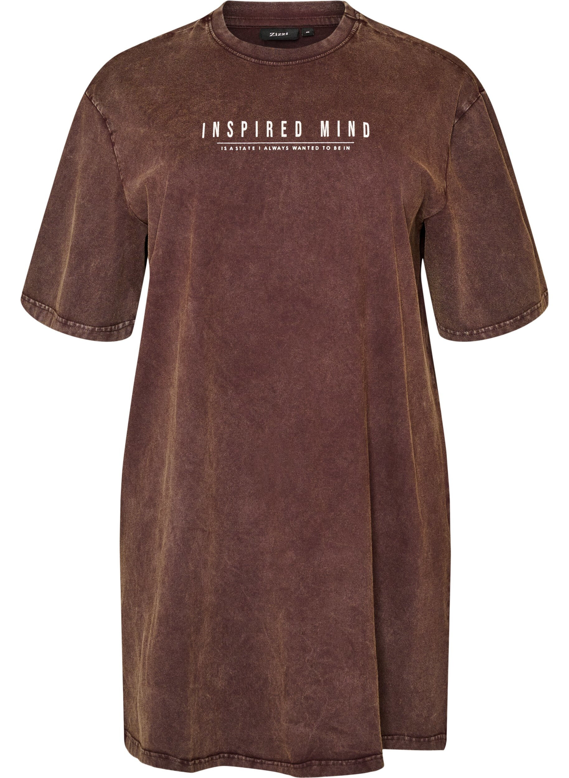 ZizziLosse T-shirt jurk met een gewassen look, Bruin, Packshot image number 0