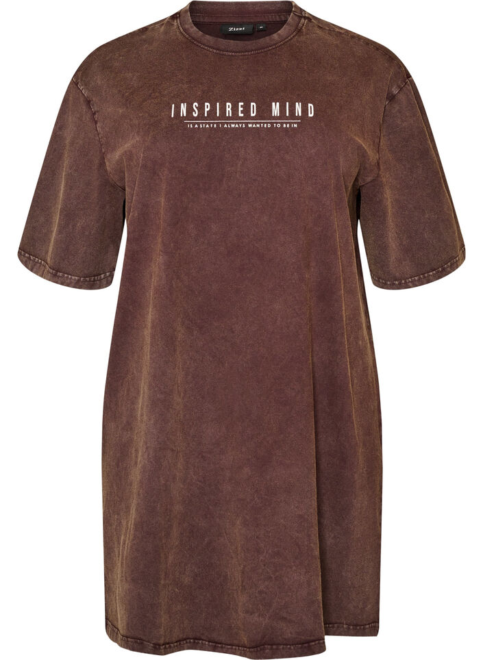 Losse T-shirt jurk met een gewassen look, Bruin, Packshot image number 0