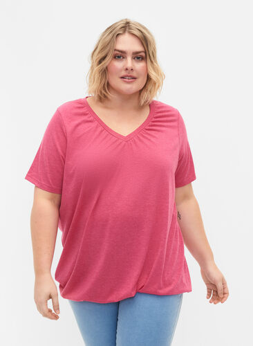 	 Gemêleerd t-shirt met elastische rand, Beetroot Purple Mél, Model image number 0