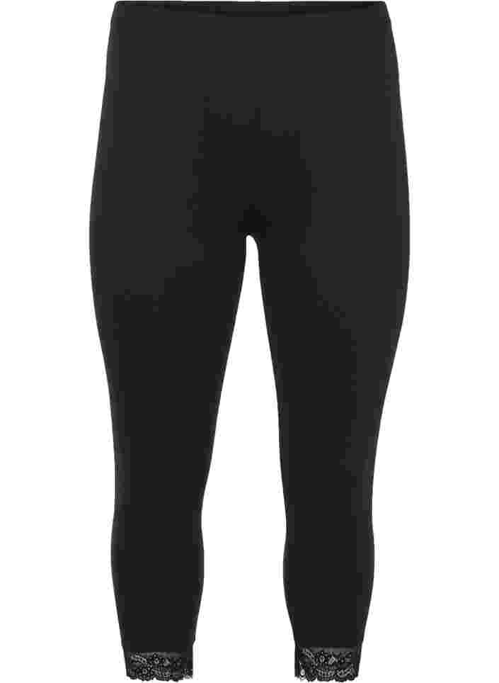 Basic 3/4 legging met kanten rand, Black, Packshot image number 0