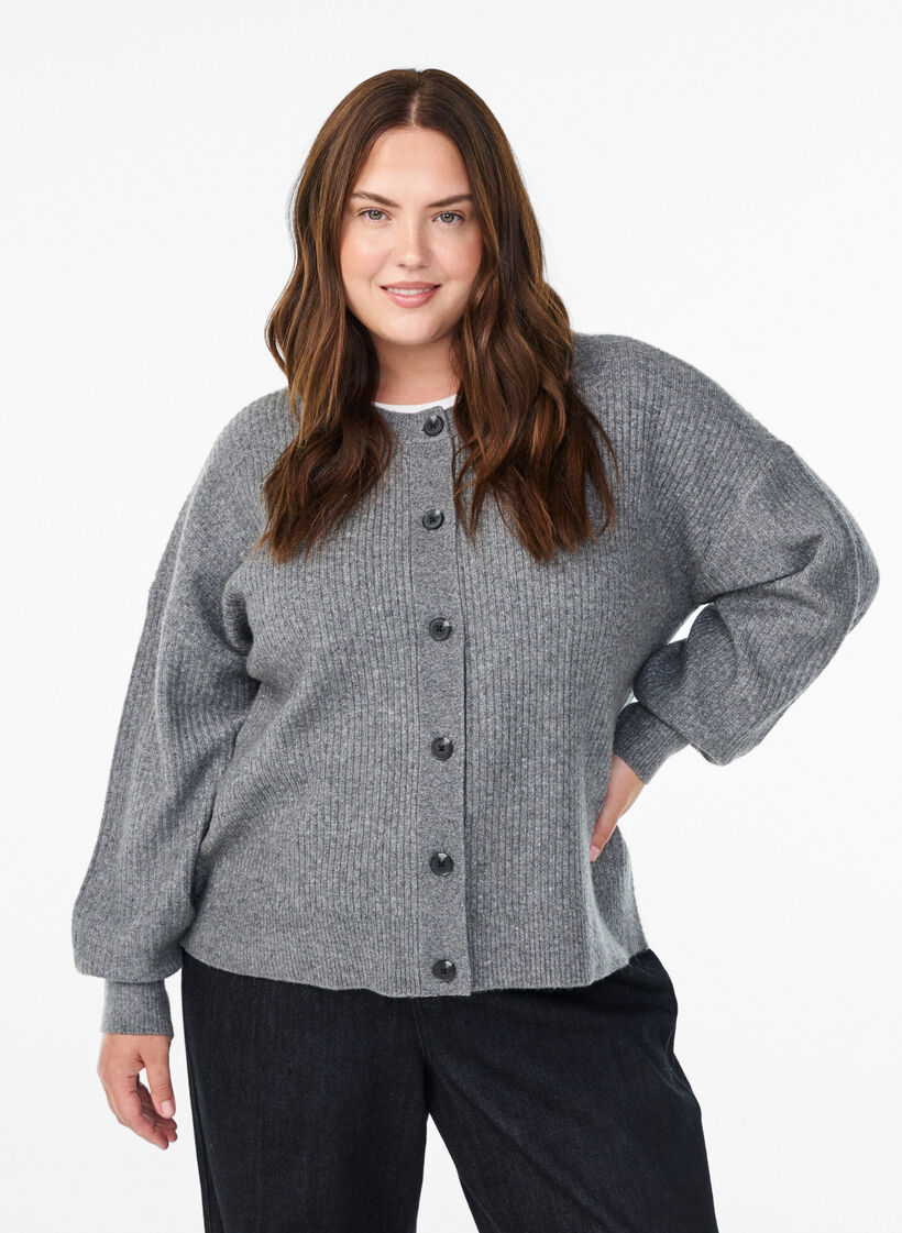 Vest van ribtricot met knopen, Grijs, Model image number 0