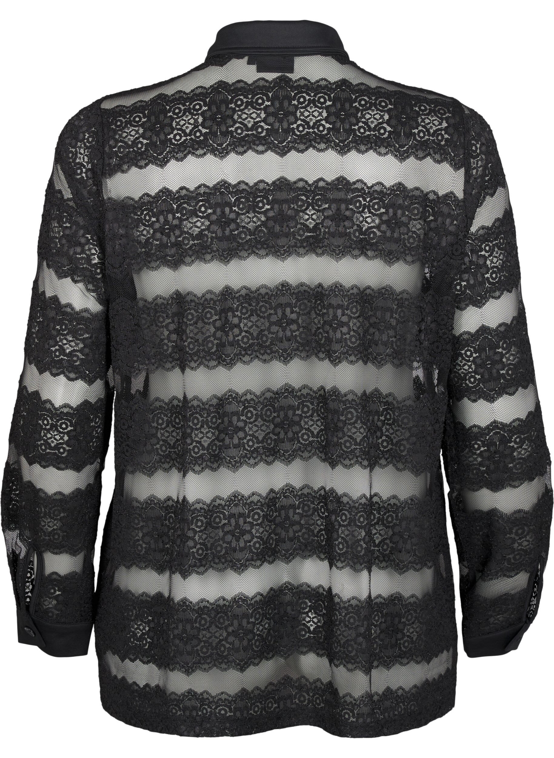 Zizzi Losse blouse met kant en doorschijnend mesh, Black, Packshot image number 1