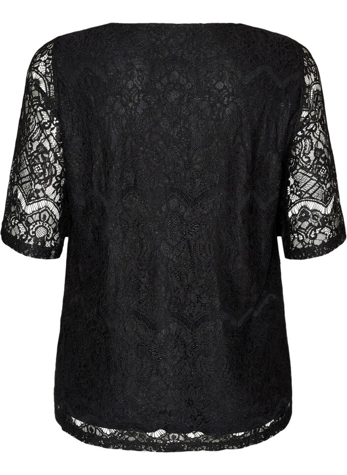 Kanten blouse met decoratieve knopen, Zwart, Packshot image number 1