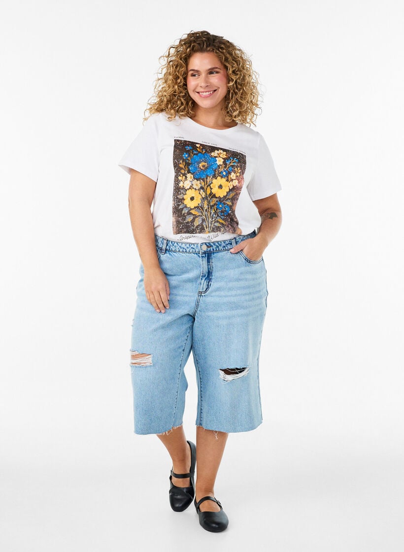 Katoenen T-shirt met print aan de voorkant, Wit, Model image number 1