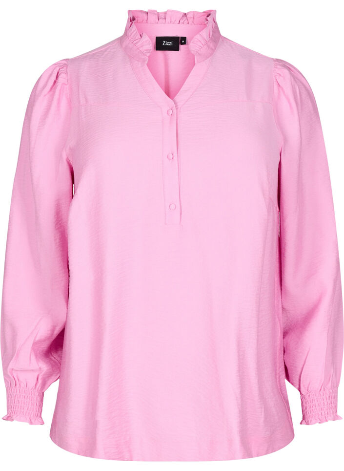 Blouse met rucheskraag, Roze, Packshot image number 0