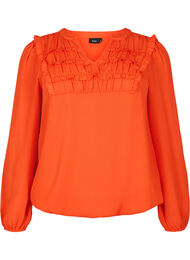 Blouse met franjes en lange mouw, Orange.com