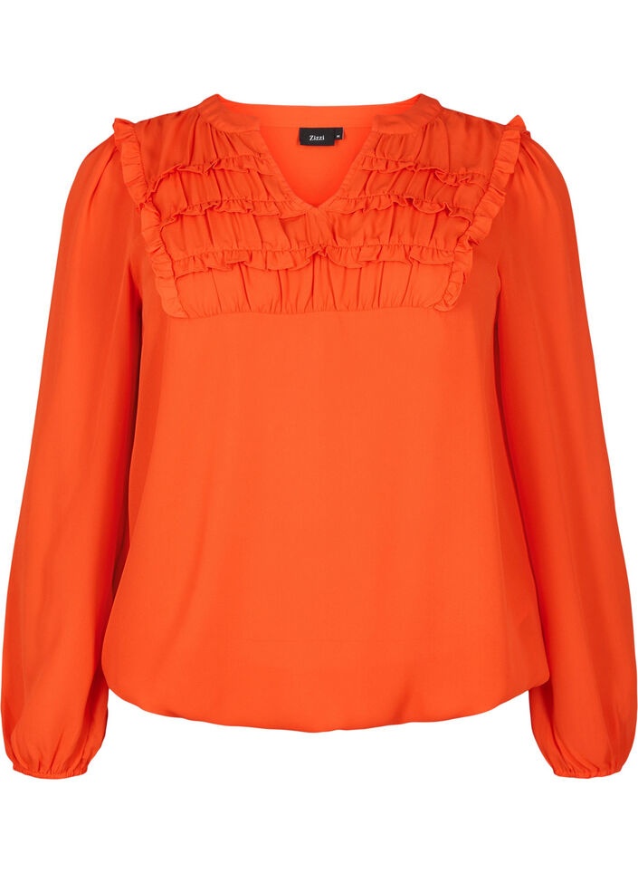 Blouse met franjes en lange mouw, Orange.com, Packshot image number 0