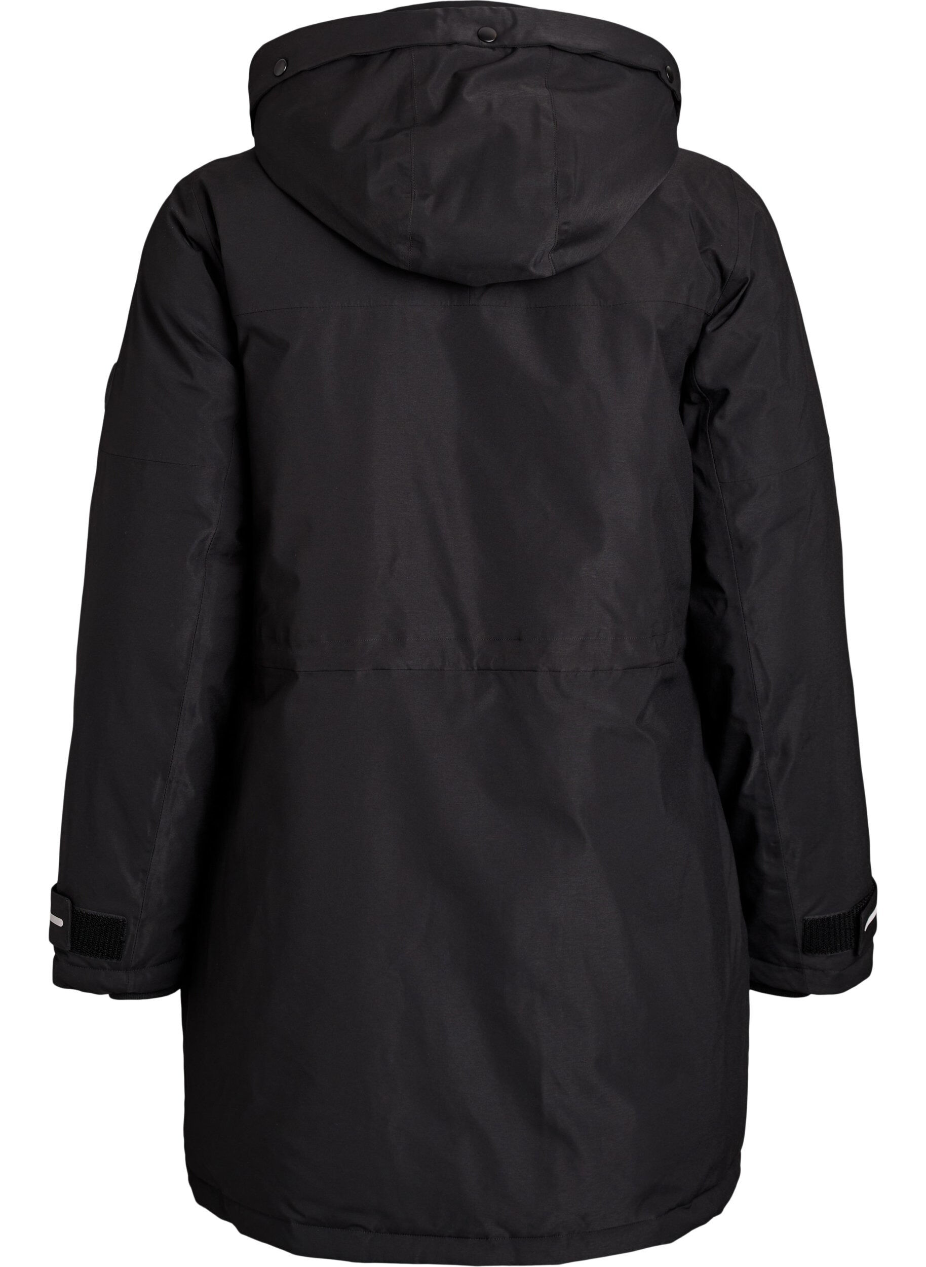 Zizzi Waterafstotende parka met capuchon en functionele details, Zwart, Packshot image number 1