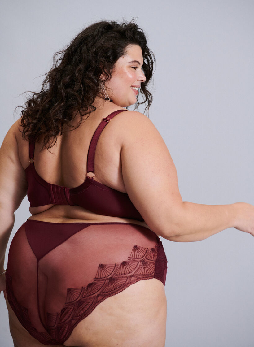 Slip met mesh en geborduurde kanten randen, Rood, Image image number 0
