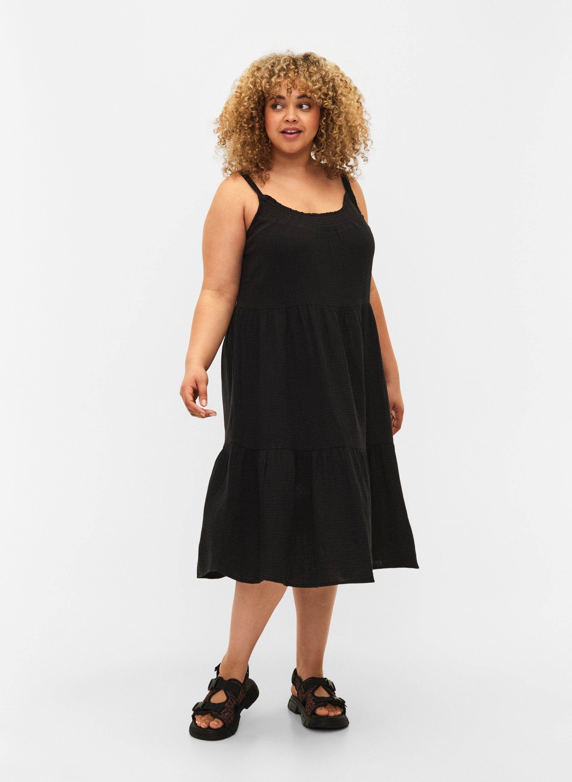 Zizzi Effen katoenen strapless jurk, Black, Model image number 2