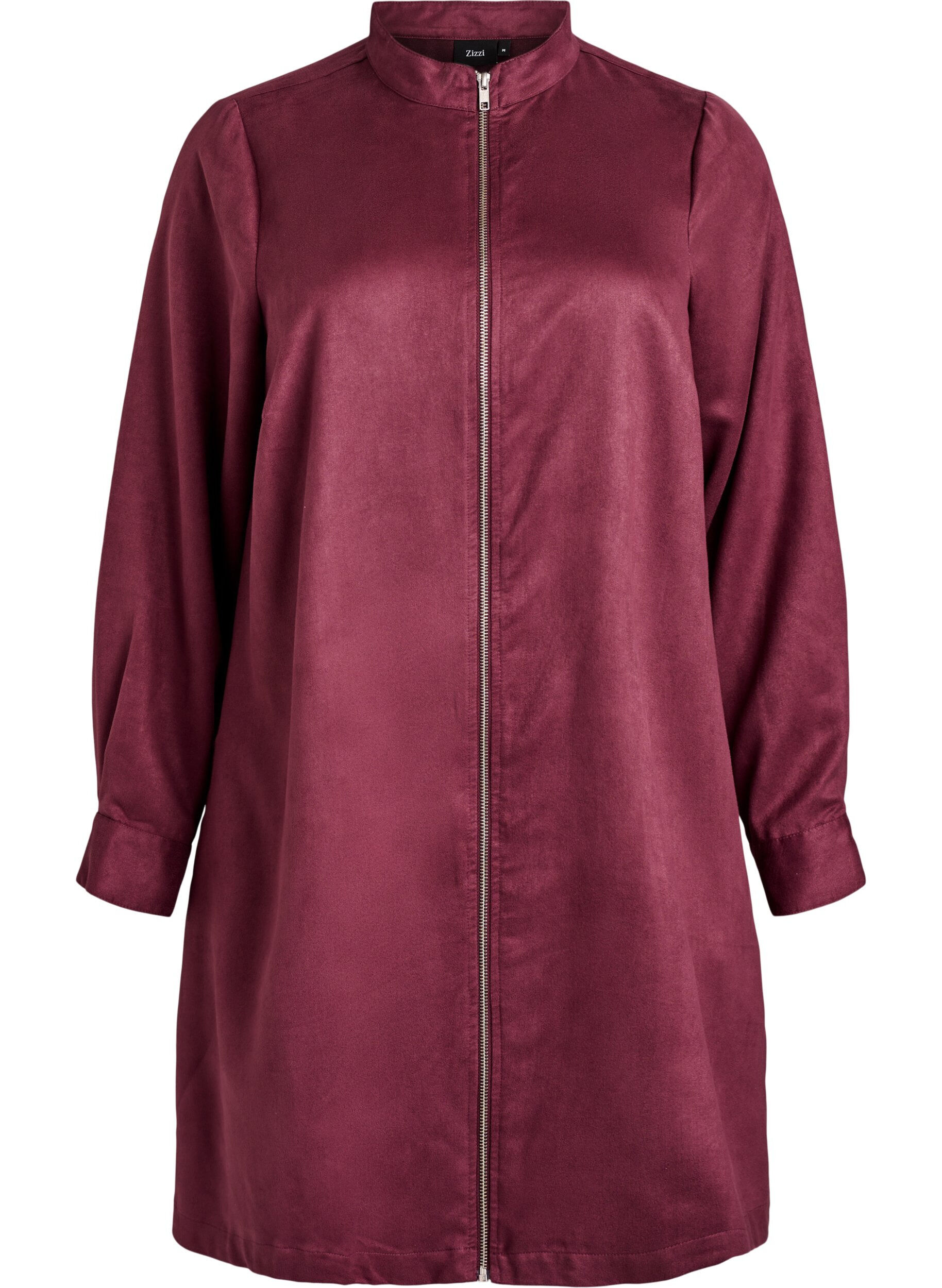 Zizzi Lang overhemd van imitatie-su&egrave;de met rits, Rood, Packshot image number 0