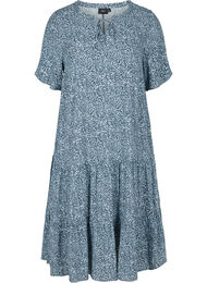 Viscose jurk met print en korte mouwen, Blue Flower Mix