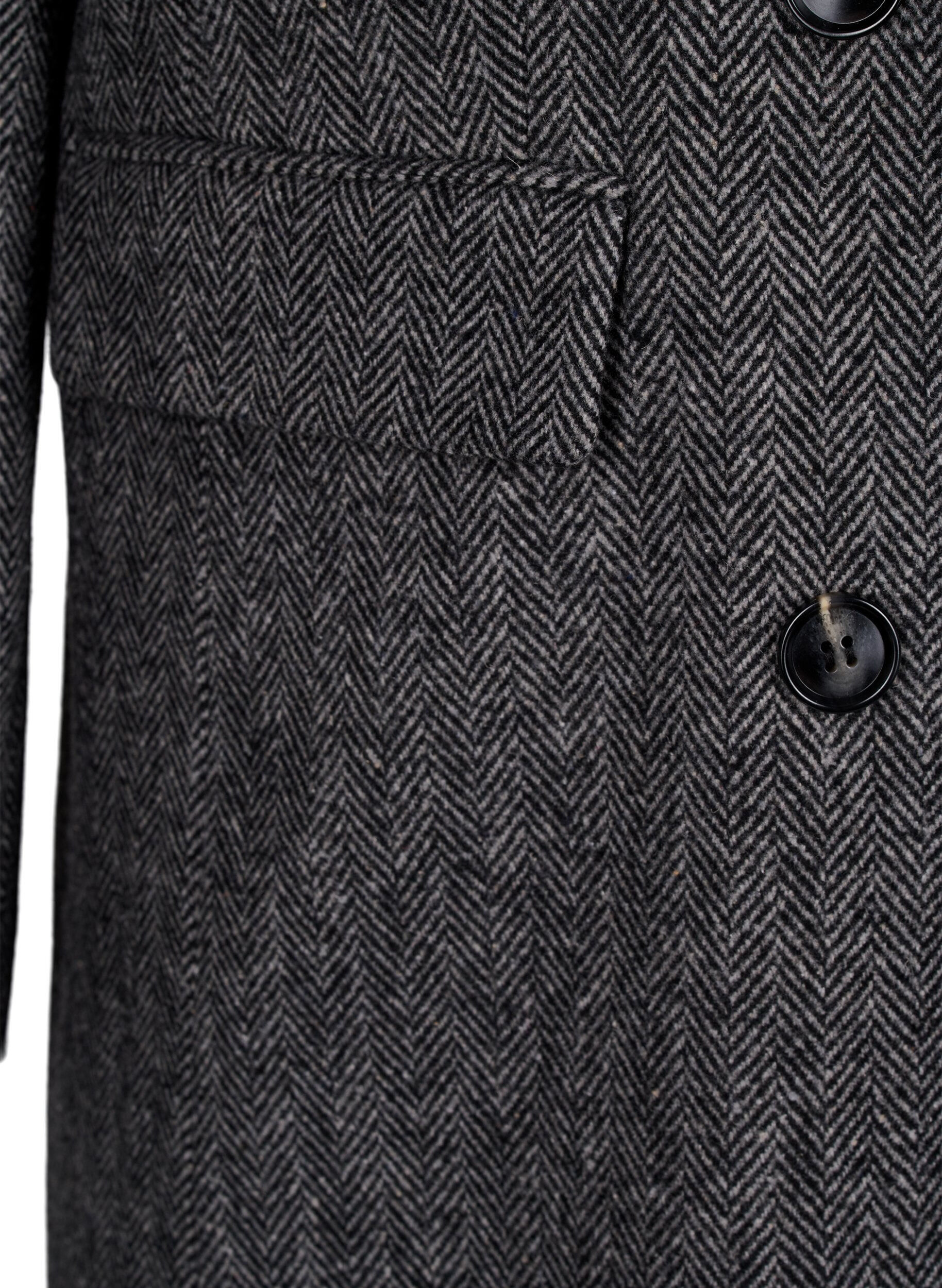 Zizzi Lange wollen jas met visgraatmotief, Dark Grey Melange, Packshot image number 3