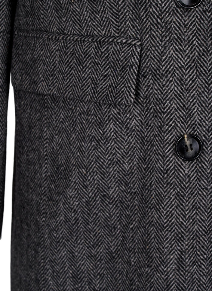 Lange wollen jas met visgraatmotief, Dark Grey Melange, Packshot image number 3
