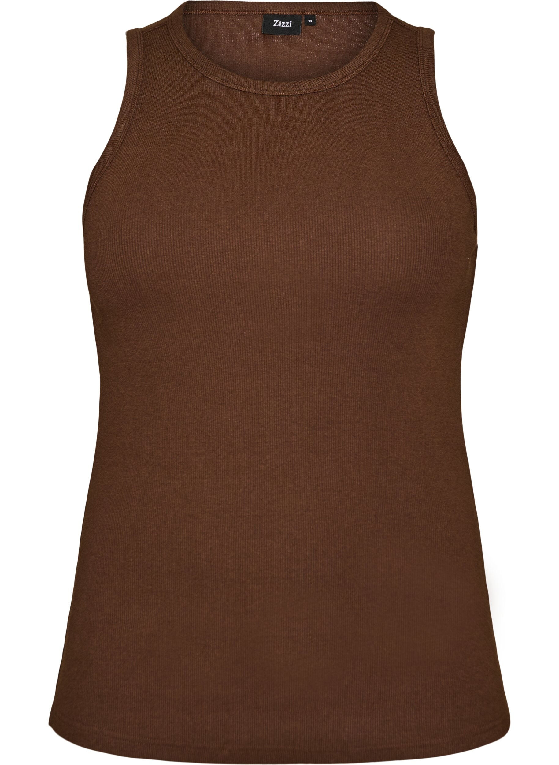 ZizziKatoenen ribtop met hoge hals, Bruin, Packshot image number 0