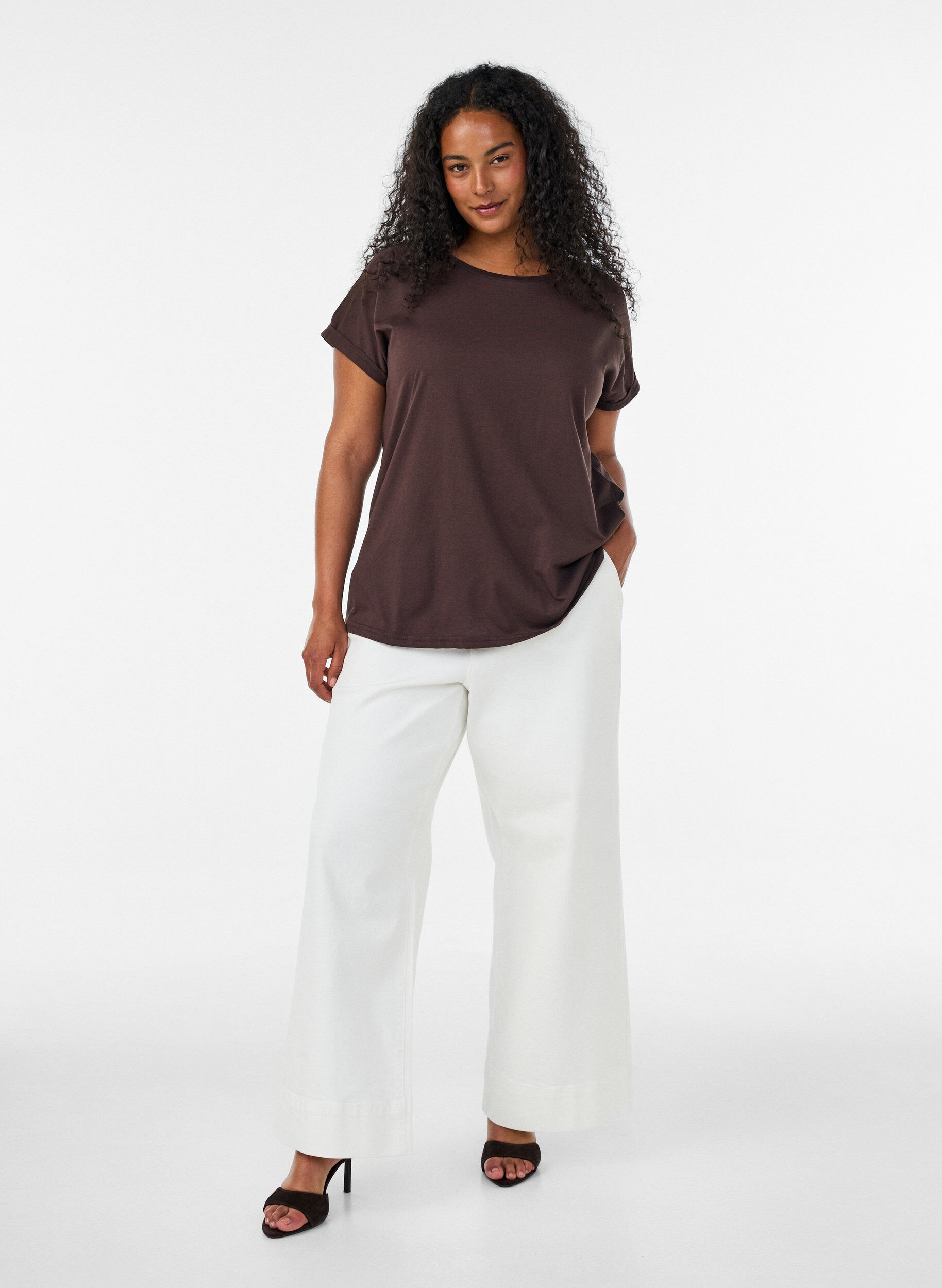 ZizziT-shirt met korte mouwen van katoenmix, Bruin, Model image number 1