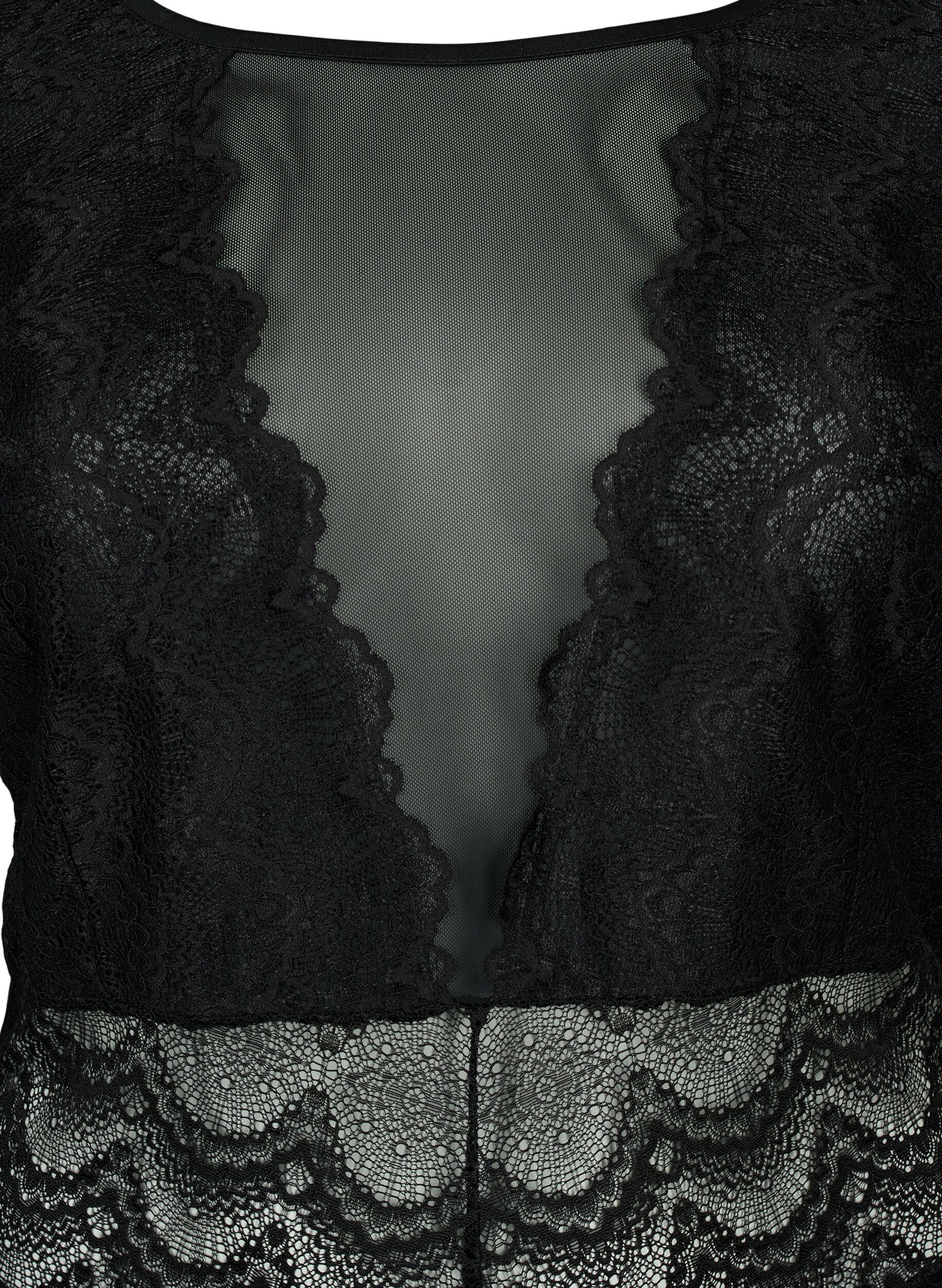 Zizzi Bodystocking met kant en mesh, Black, Packshot image number 2