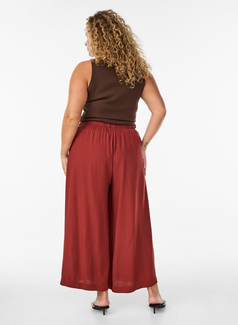 Culotte in viscose met een high waist en wijde pijpen, Rood, Model image number 1