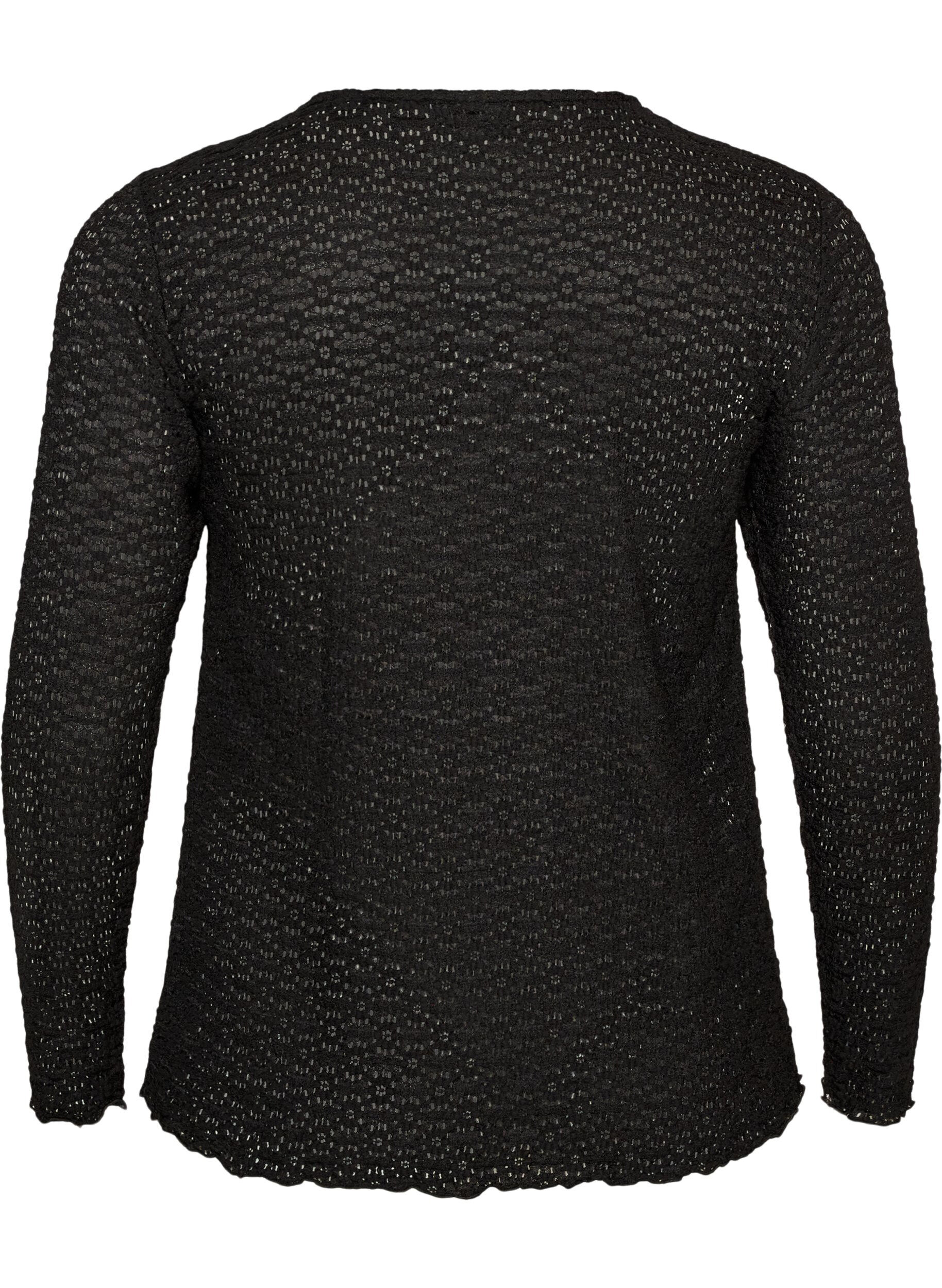 ZizziBlouse met ajourpatroon en lange mouwen, Zwart, Packshot image number 1
