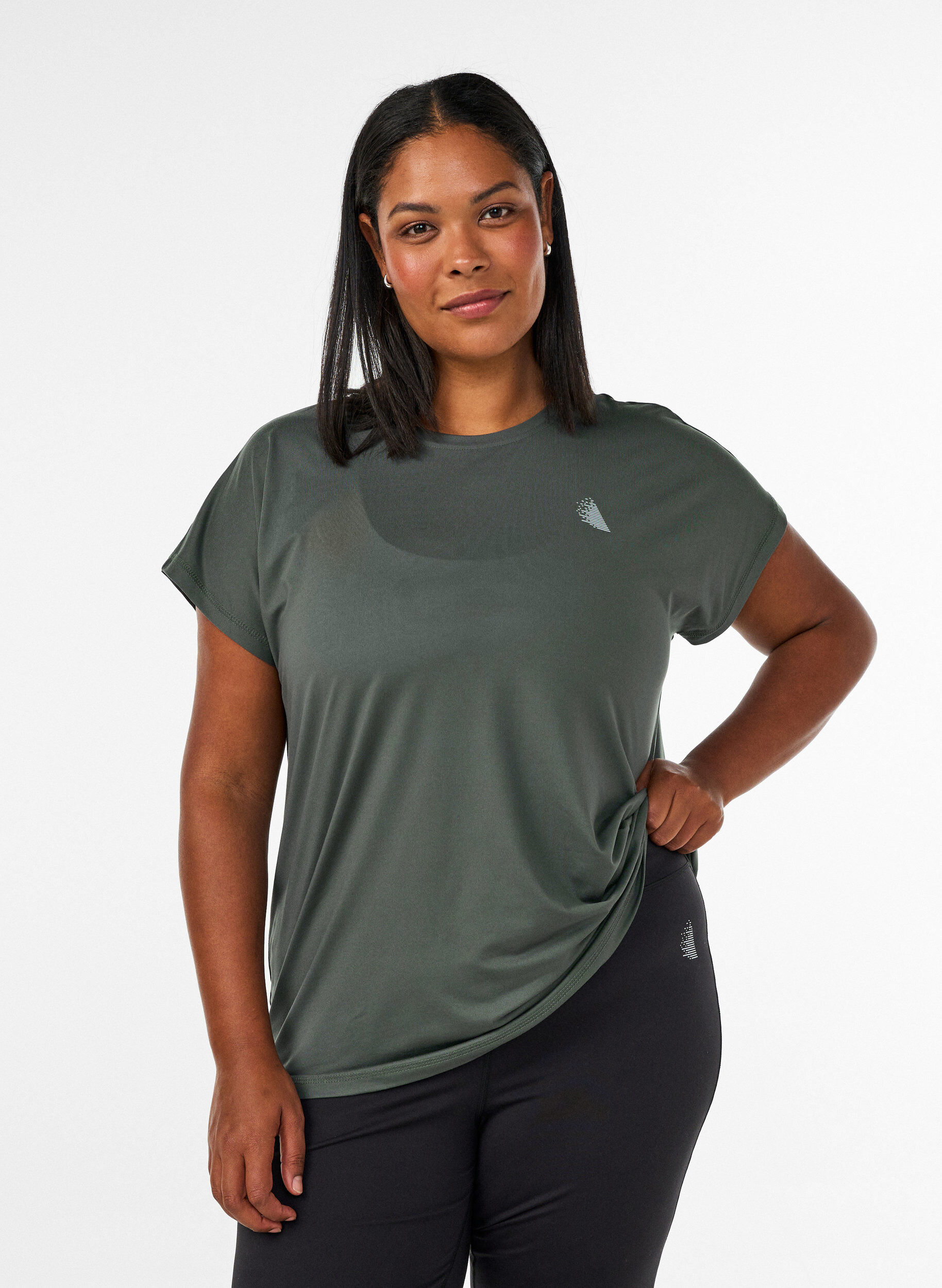 Effen gekleurd trainingsshirt, Groen, Model