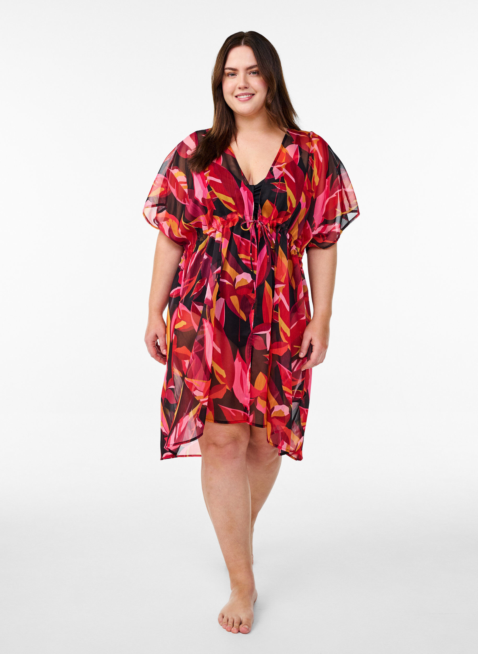 Zizzi Strand kimono met print, Rood, Model image number 1