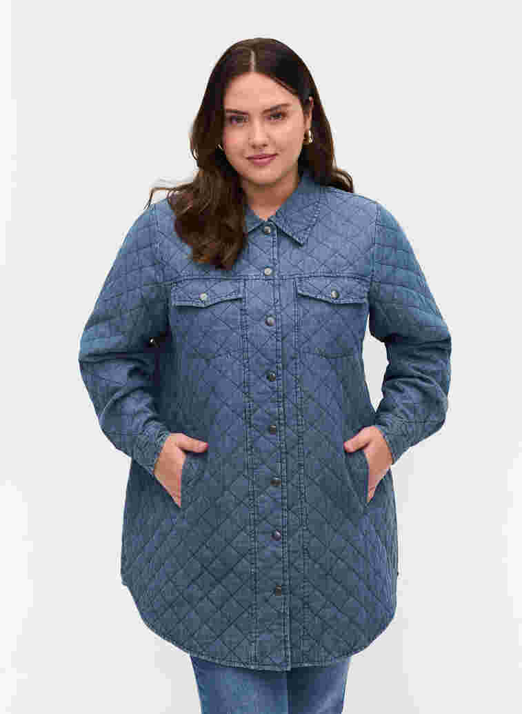 Gedessineerde jas met knopen en zakken, Blue denim, Model