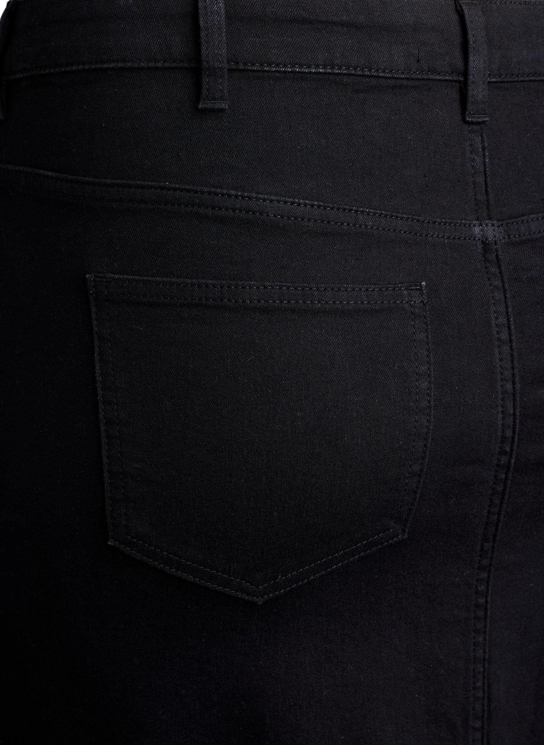 Zizzi FLASH - Halflange denimrok met een voorsplit, Zwart, Packshot image number 3