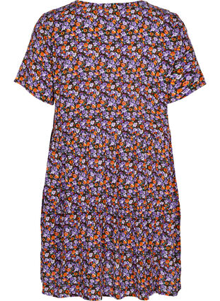 Viscose jurk met korte mouwen en a-lijn, Purple Ditsy Flower, Packshot image number 1