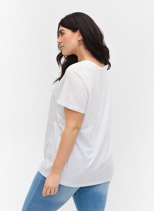 Katoenen t-shirt met korte mouwen en print, Bright White CALM, Model image number 1