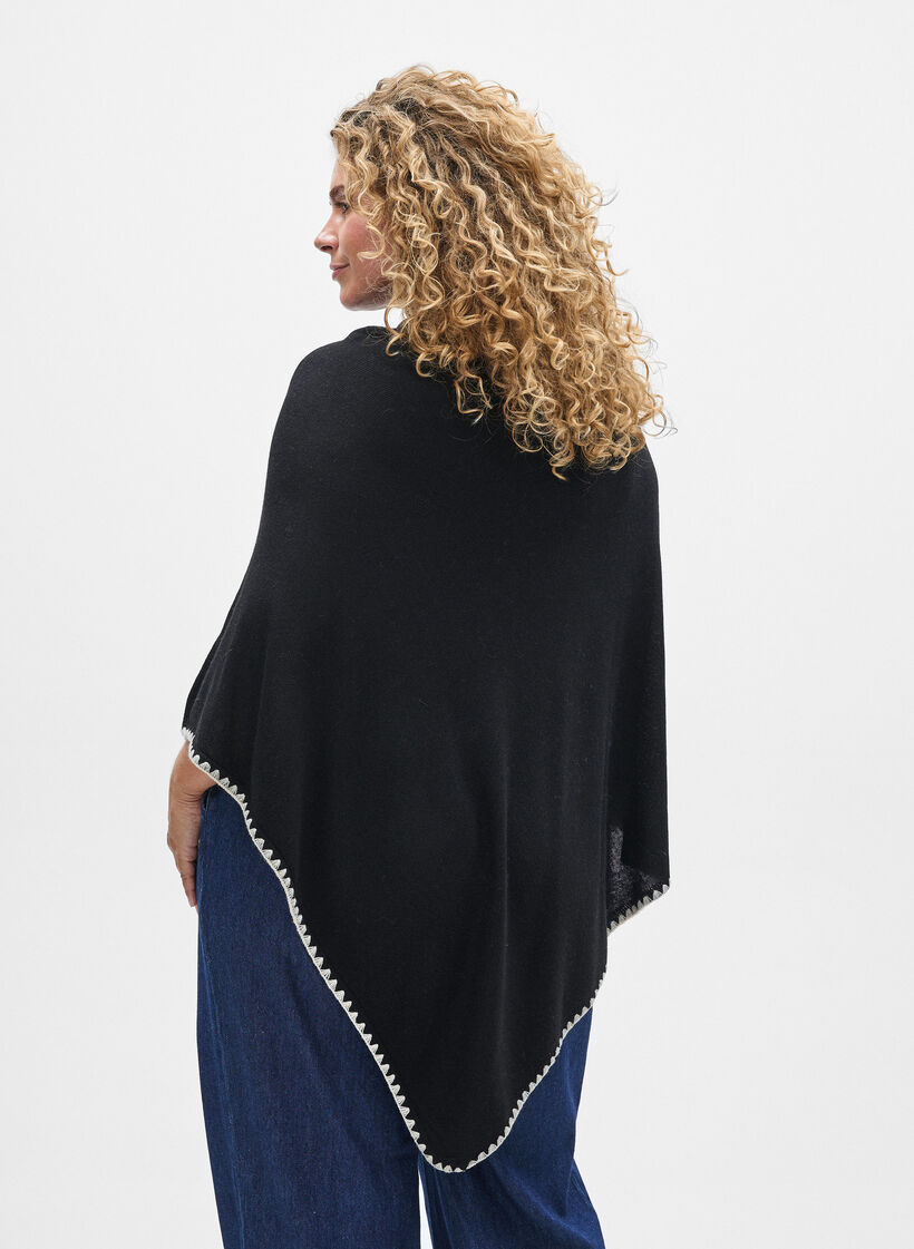 Fijngebreide poncho, Zwart, Model image number 2