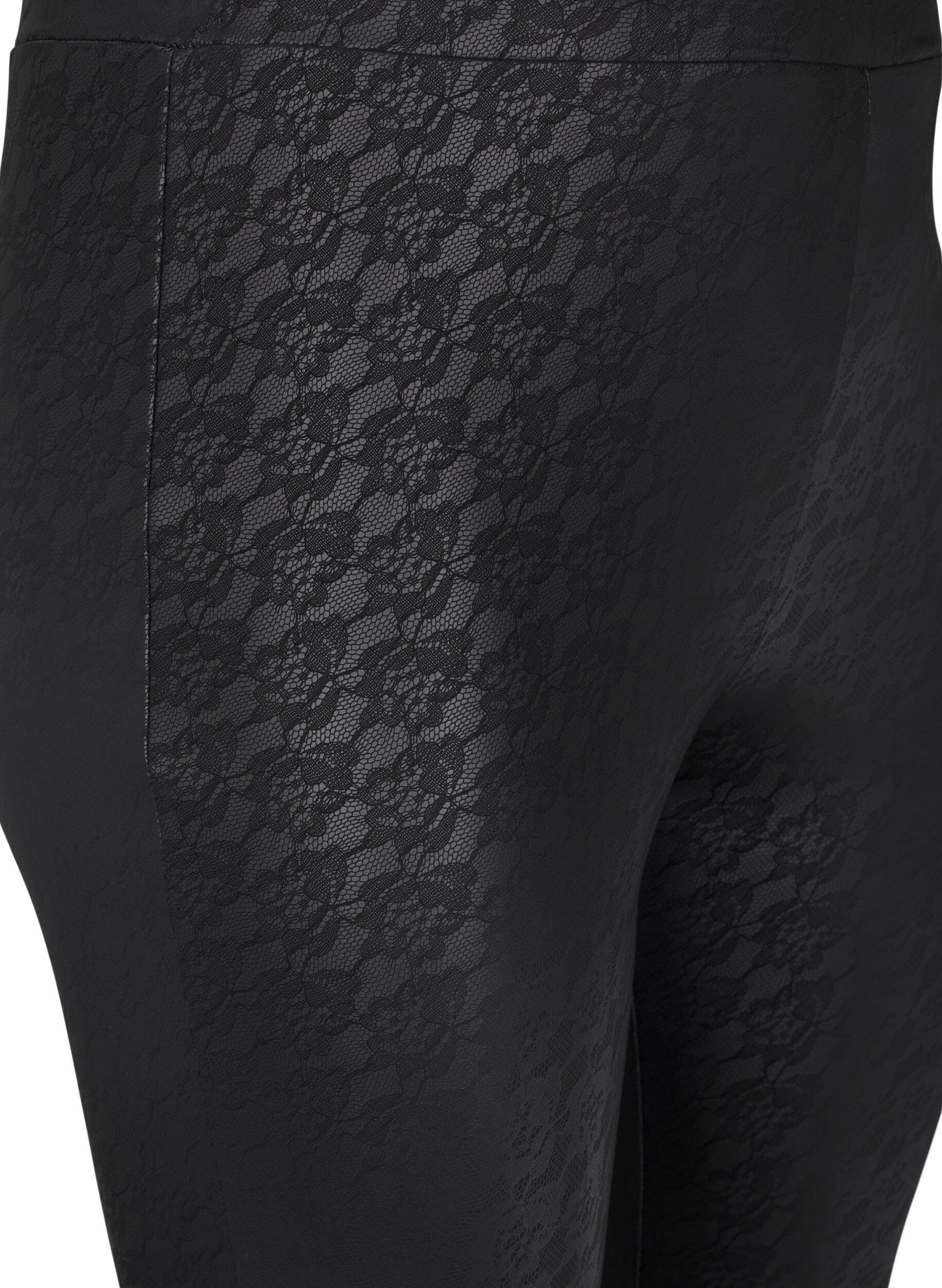Zizzi Imitatieleer legging met kantstructuur, Zwart, Packshot image number 2