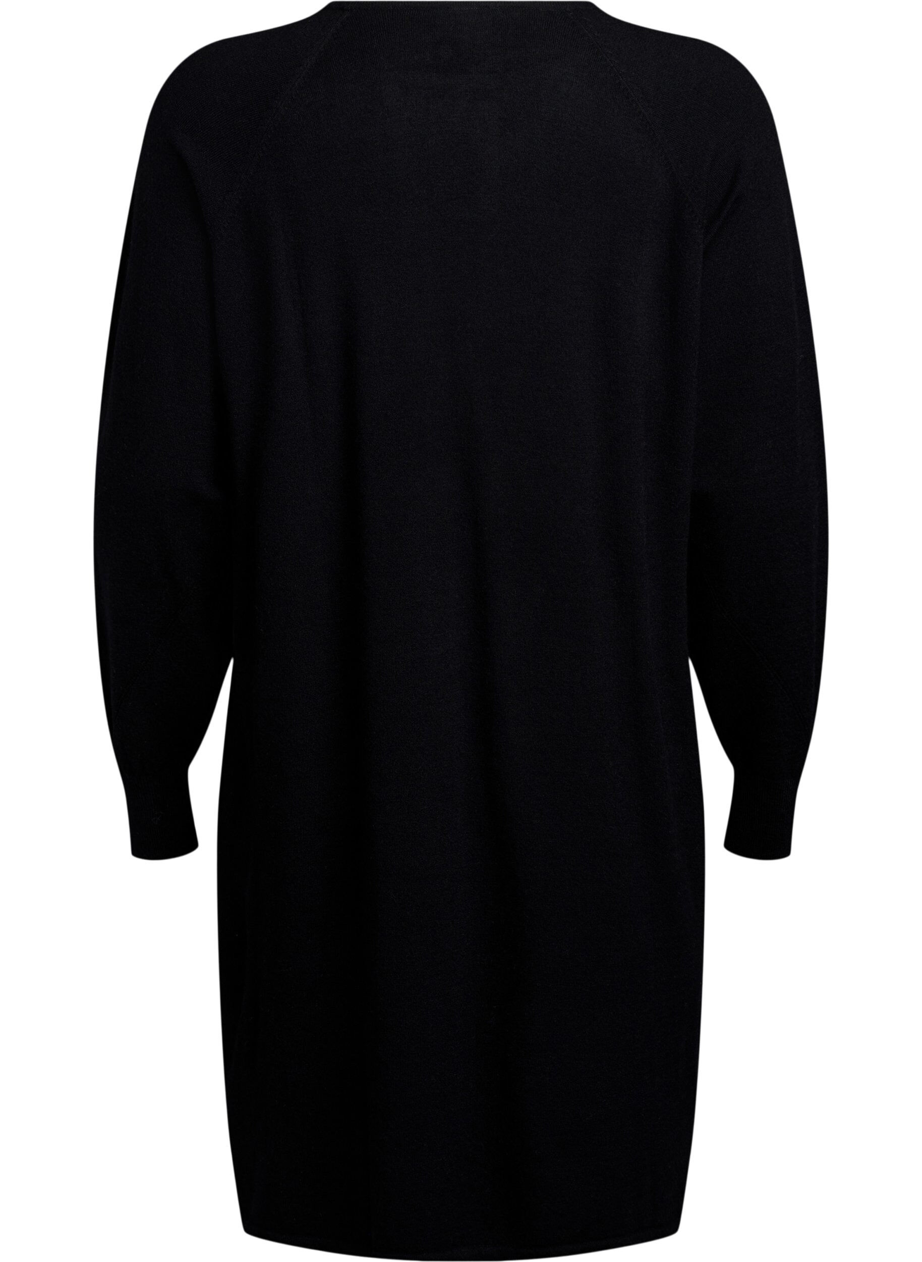 Zizzi Gebreide jurk met een ronde hals en gebreid patroon, Black, Packshot image number 1