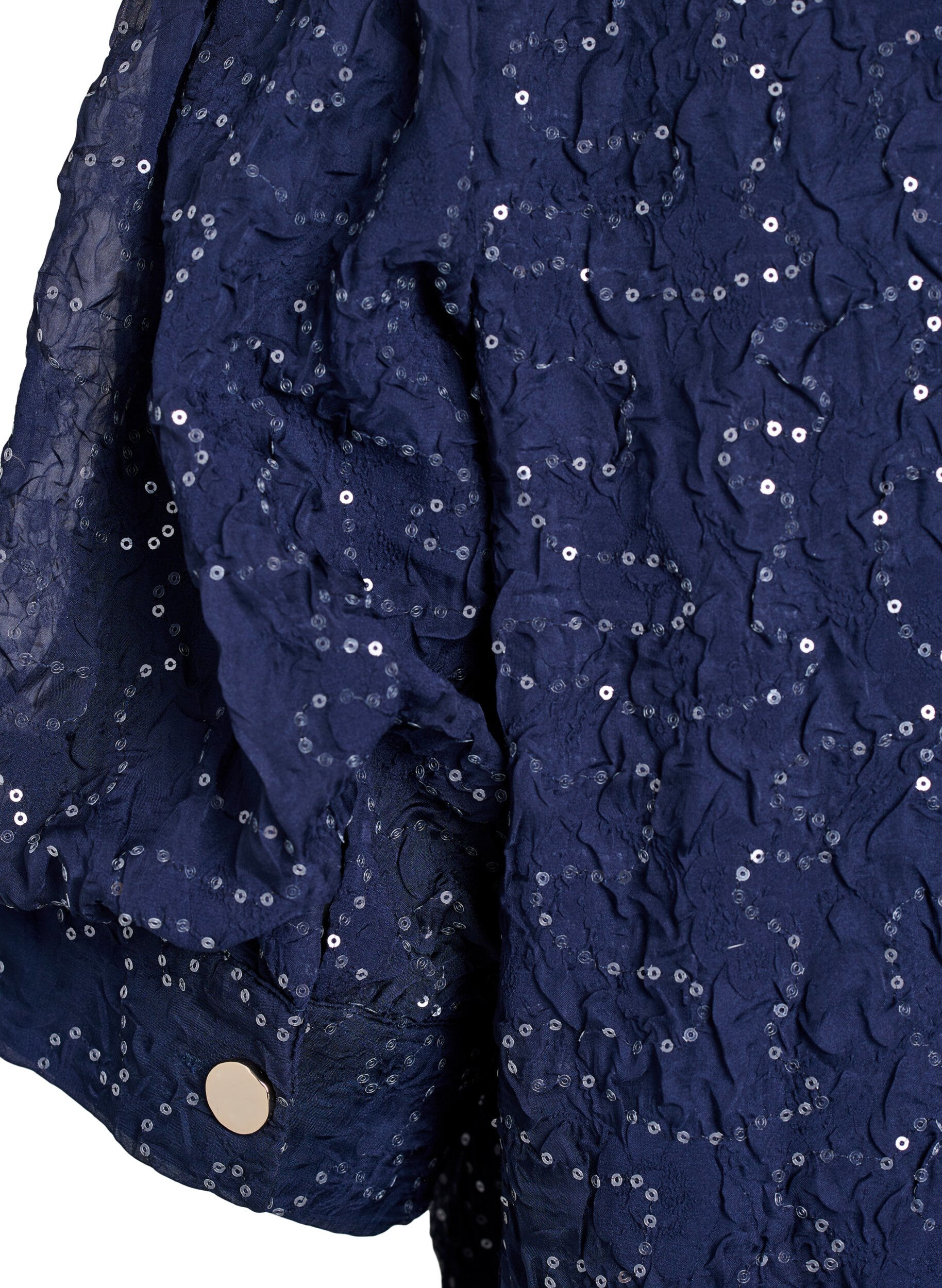 Zizzi Feestelijke blouse met pailletten en halflange mouwen, Blauw, Packshot image number 3